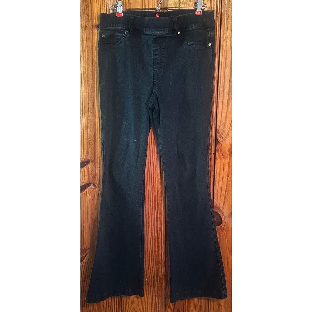 Spanx Flare Jeans Womens Black Pull On Stretch High Rise Denim Size Large